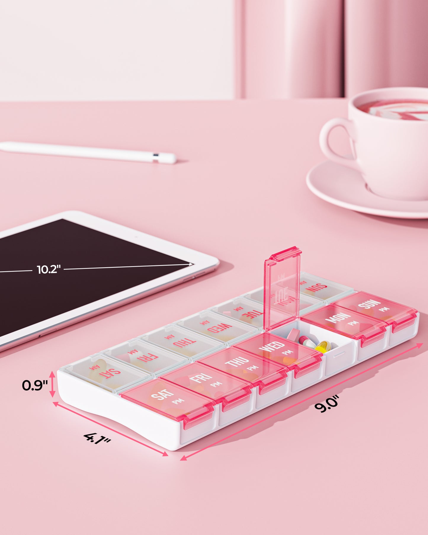 Stylish Weekly Pill Organizer 2 Times a Day with Large Compartments