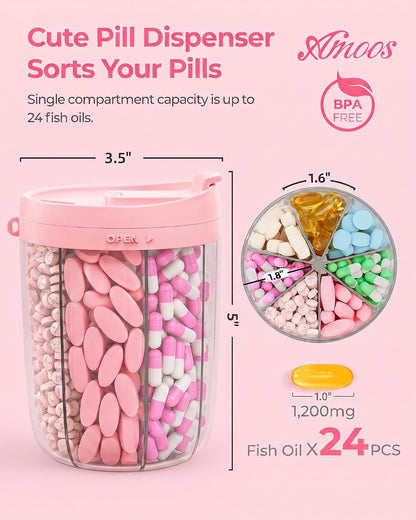 AMOOS Travel Pill Dispenser with Anti-Mix Design, 7-Slot, Patented, large