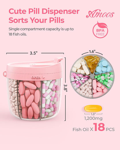 AMOOS Travel Pill Dispenser with Anti-Mix Design, 7-Slot, Patented, small
