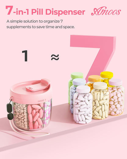 AMOOS Travel Pill Dispenser with Anti-Mix Design, 7-Slot, Patented, small