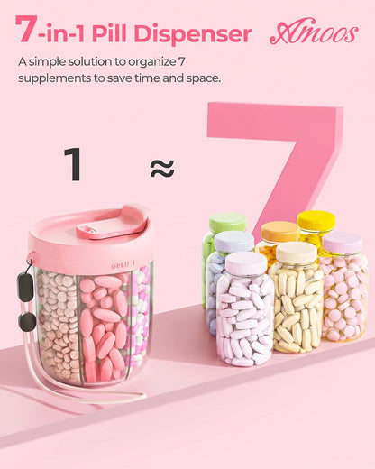 AMOOS Travel Pill Dispenser with Anti-Mix Design, 7-Slot, Patented, large