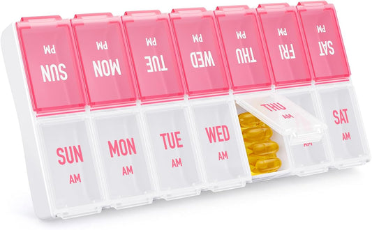AMOOS Weekly Pill Organizer 2 Times a Day, Large Compartments, BPA-Free