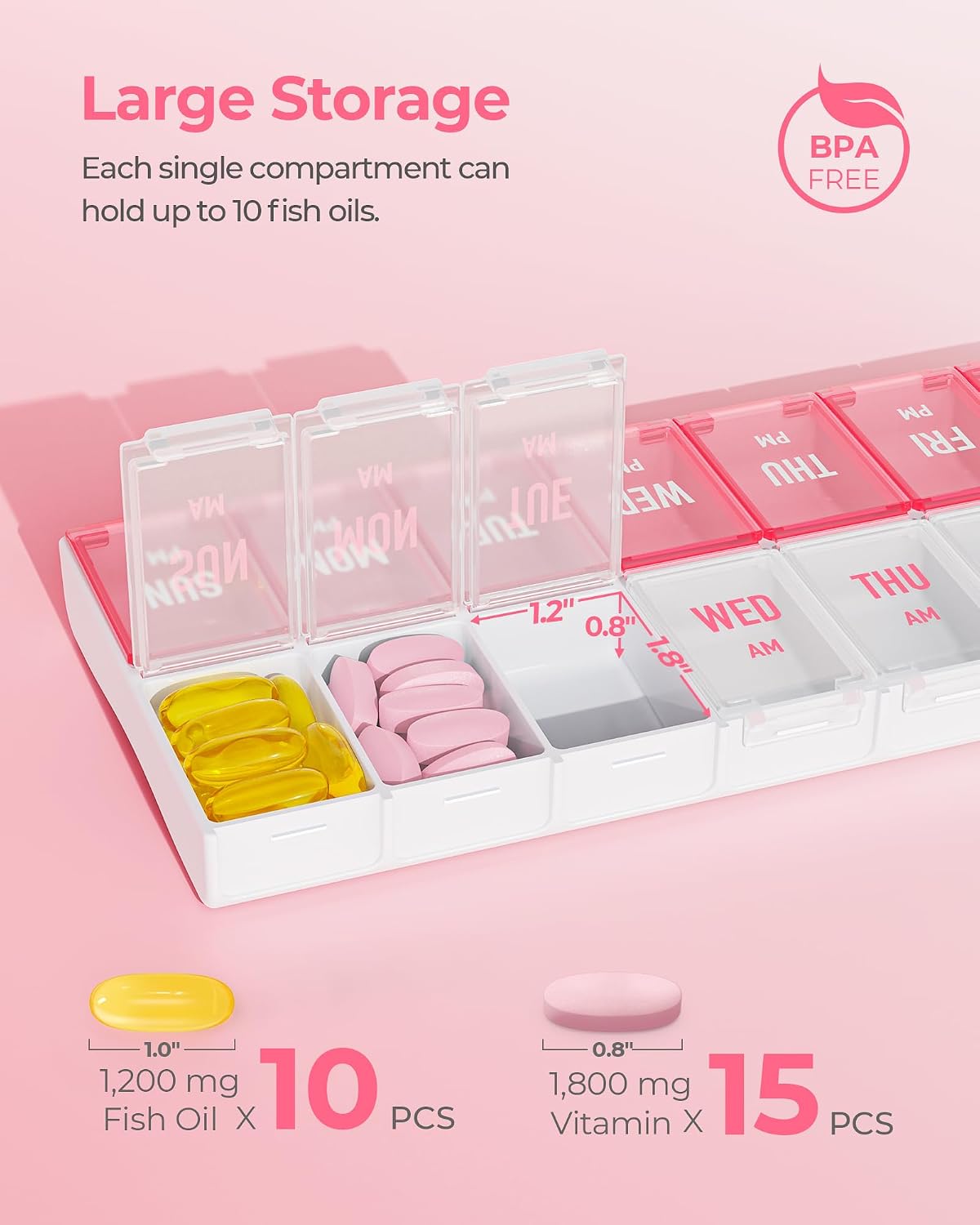 AMOOS Weekly Pill Organizer 2 Times a Day, Large Compartments, BPA-Free