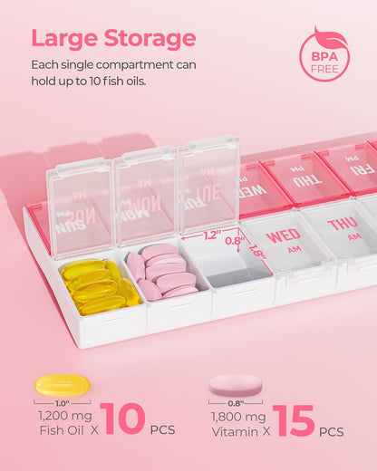 AMOOS Weekly Pill Organizer 2 Times a Day, Large Compartments, BPA-Free