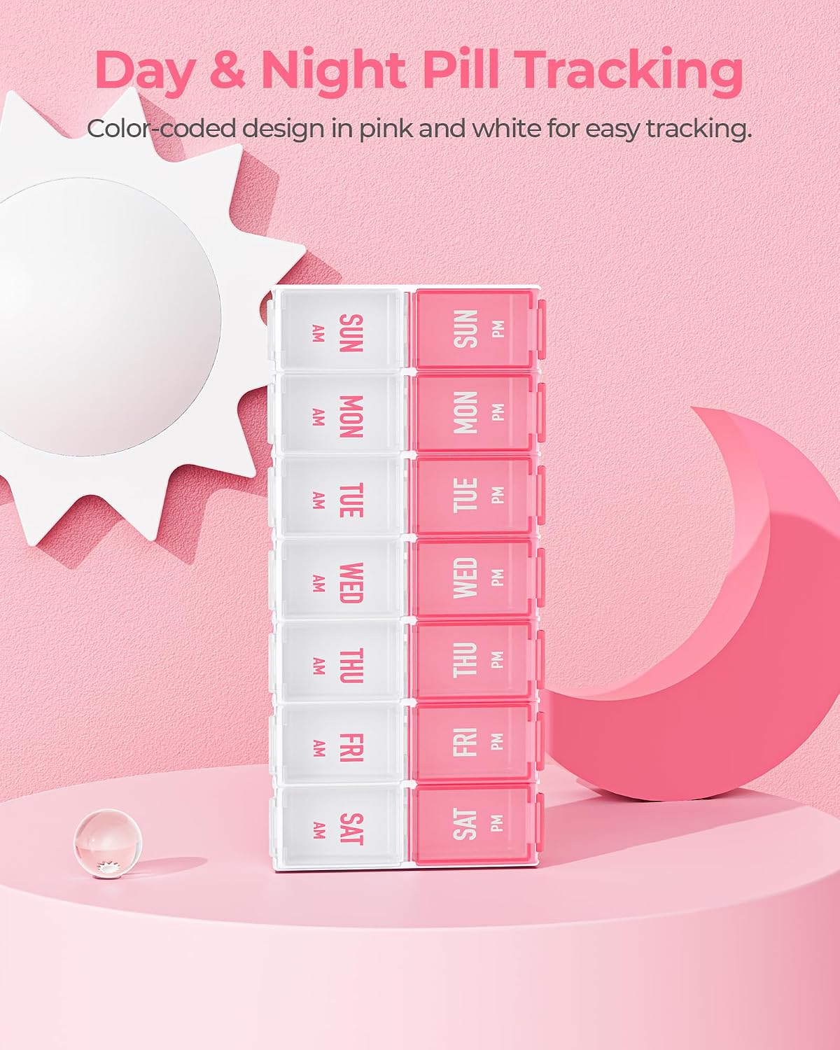 AMOOS Weekly Pill Organizer 2 Times a Day, Large Compartments, BPA-Free