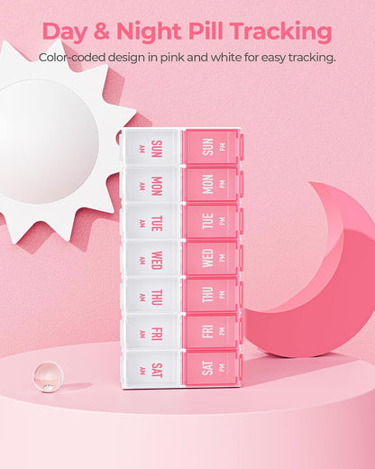 AMOOS Weekly Pill Organizer 2 Times a Day, Large Compartments, BPA-Free