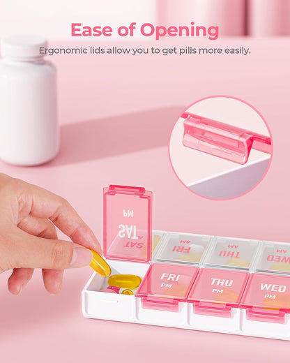 AMOOS Weekly Pill Organizer 2 Times a Day, Large Compartments, BPA-Free