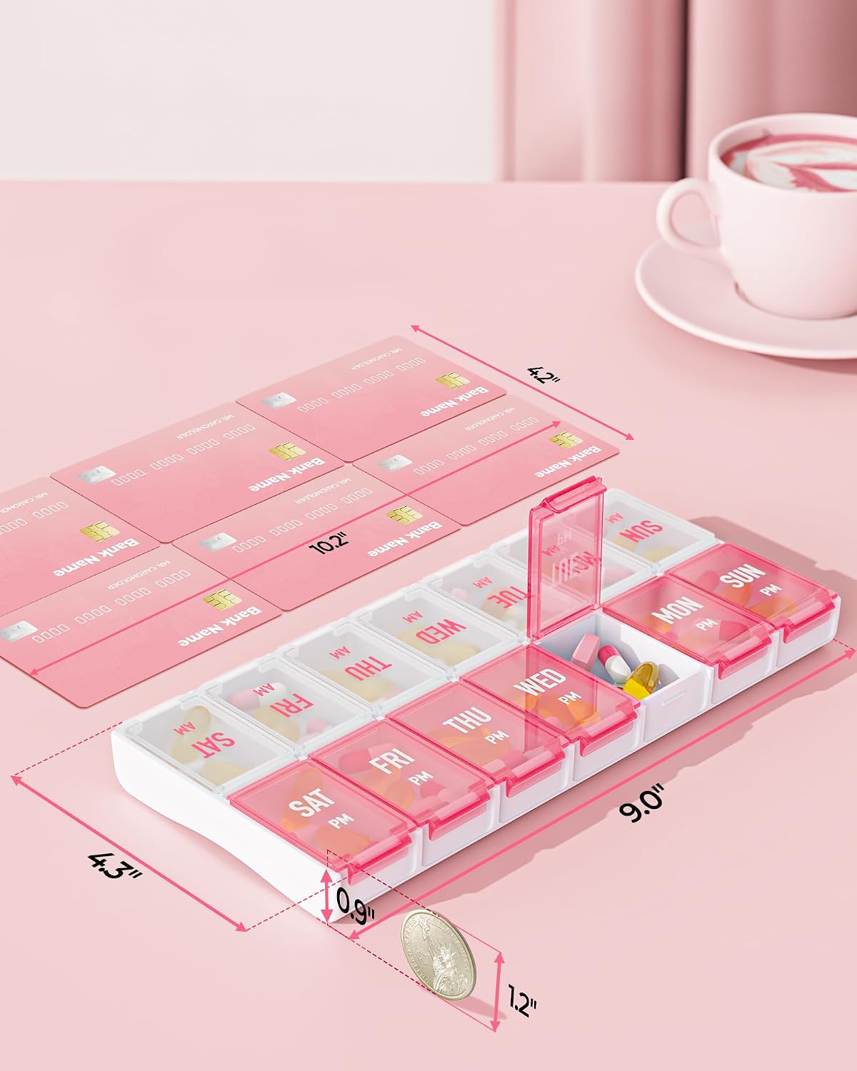 AMOOS Weekly Pill Organizer 2 Times a Day, Large Compartments, BPA-Free
