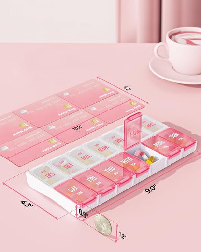 AMOOS Weekly Pill Organizer 2 Times a Day, Large Compartments, BPA-Free